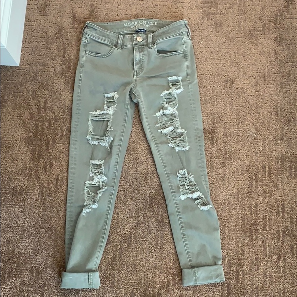 American Eagle green ripped jeans